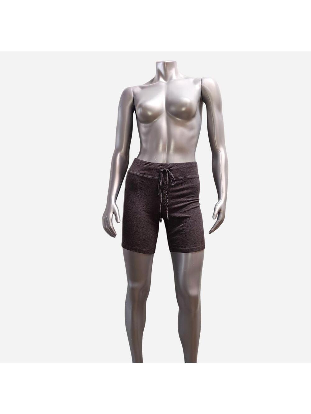 AERIE BIKER SHORTS BROWN RIBBED HIGH WAIST WORKOUT GYM SHORTS S/P